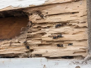 carpenter winged ants on a window sill in a New England home