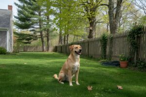 pet-friendly pest control services technician treating home exterior with dog nearby